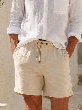 Banana Republic Linen Blend Drawstring Pull on Shorts Cream Easy Fit Men’s Small